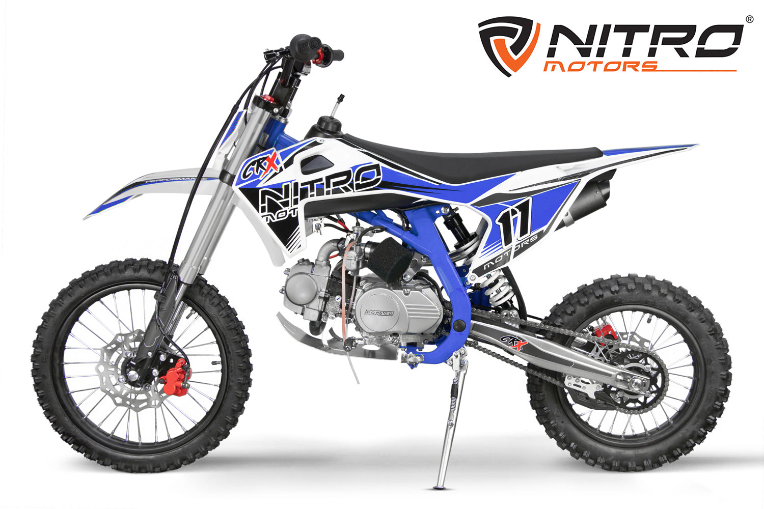 Dirt Bike Nitro CRX Performance 125cc 17/14 pouces Kickstart 4 vitesses manuelle Bleu