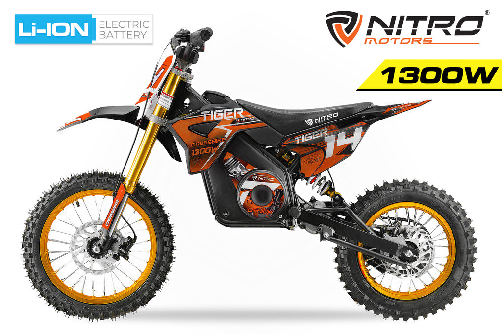 Dirt Bike Cross enfant Nitro 1300W 13Ah Lithium Eco Tiger DLX 14 Orange