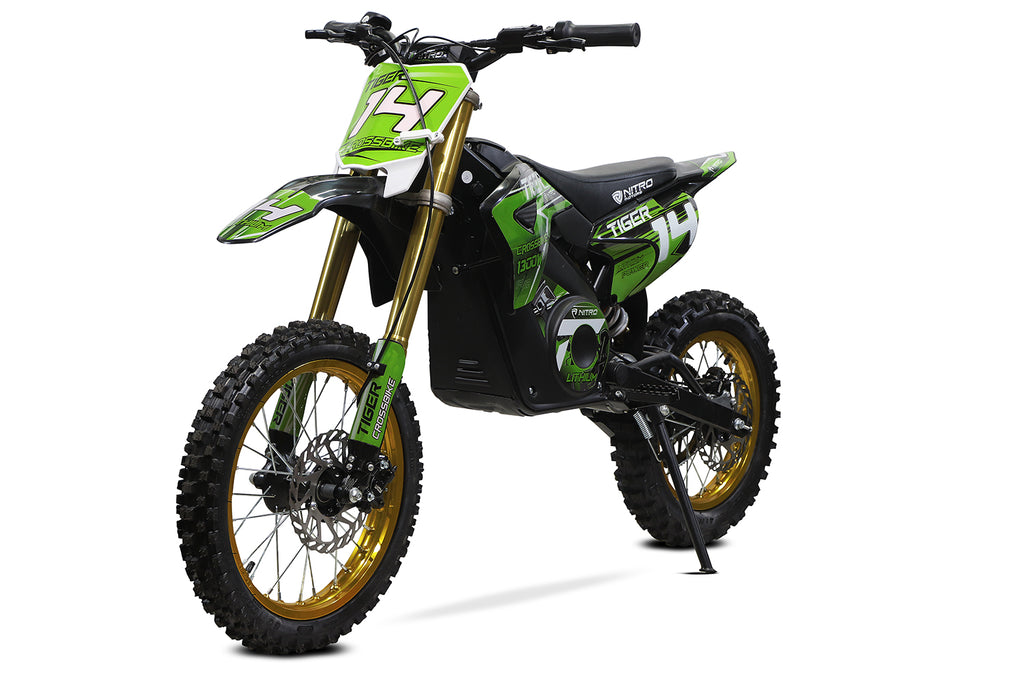 Dirt Bike Tout-terrain électrique Nitro 1300W Tiger Lithium 13Ah 14/12 sans balais DLX Vert