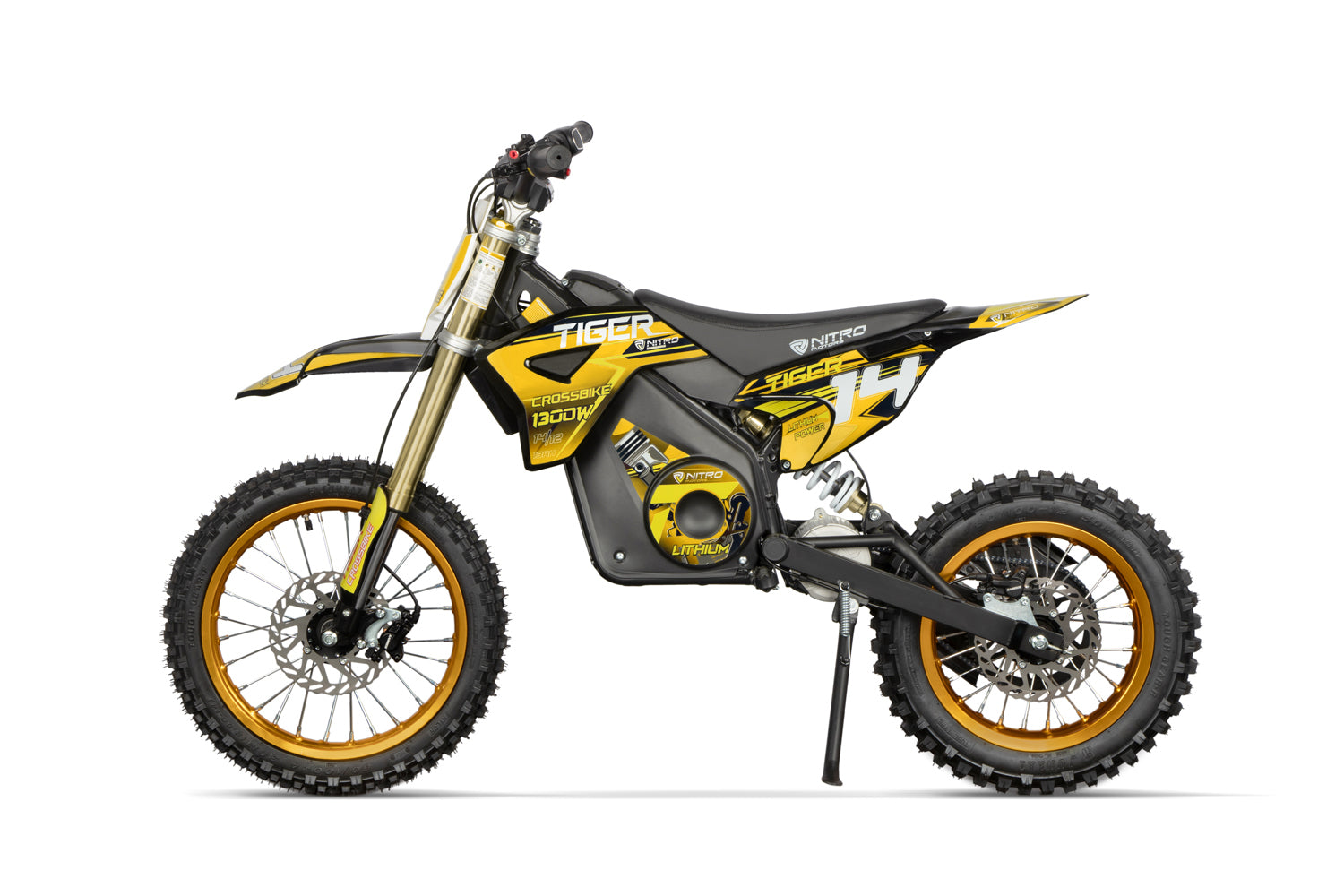 Dirt Bike Tout-terrain électrique Nitro 1300W Tiger Lithium 13Ah 14/12 sans balais DLX Jaune