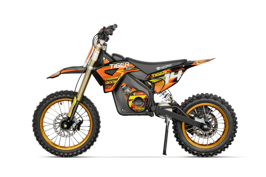 Dirt Bike Tout-terrain électrique Nitro 1300W Tiger Lithium 13Ah 14/12 sans balais DLX Orange