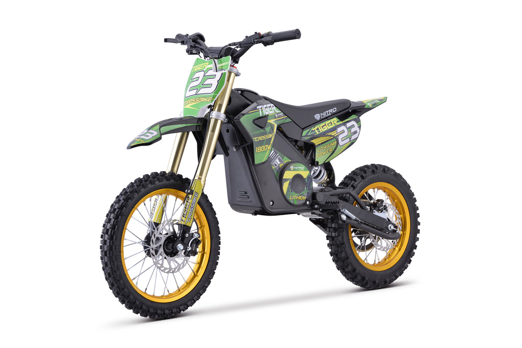 Dirt Bike électrique Nitro tout-terrain 1800W 48V Tiger Lithium 13Ah 14/12 Vert