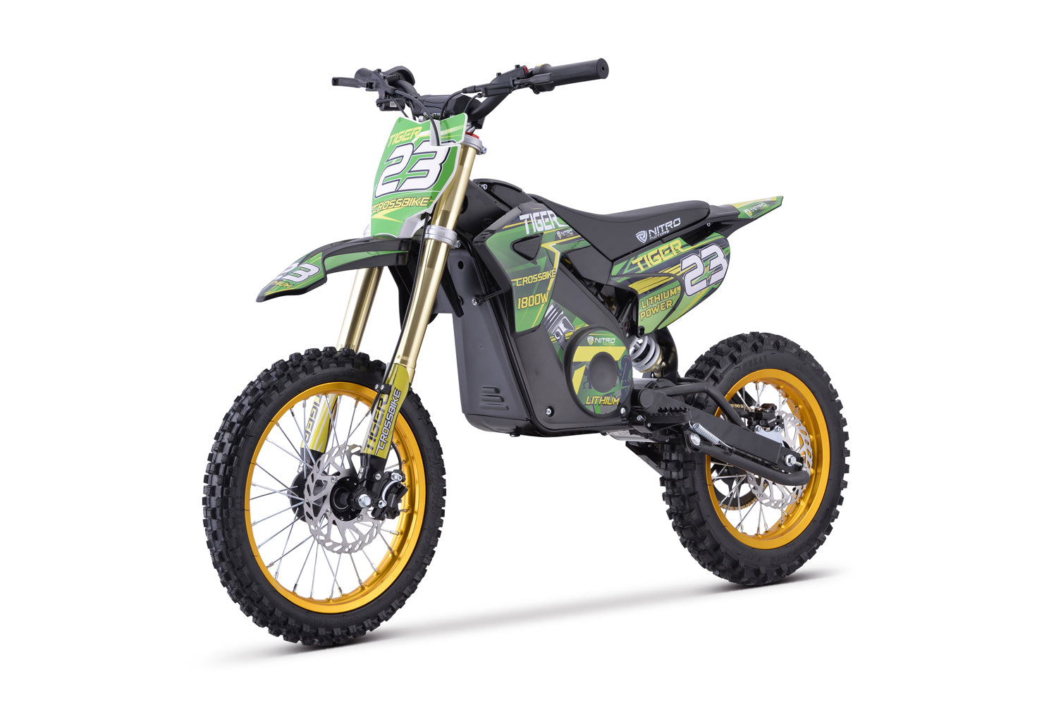 Dirt Bike électrique Nitro tout-terrain 1800W 48V Tiger Lithium 13Ah 14/12 Vert