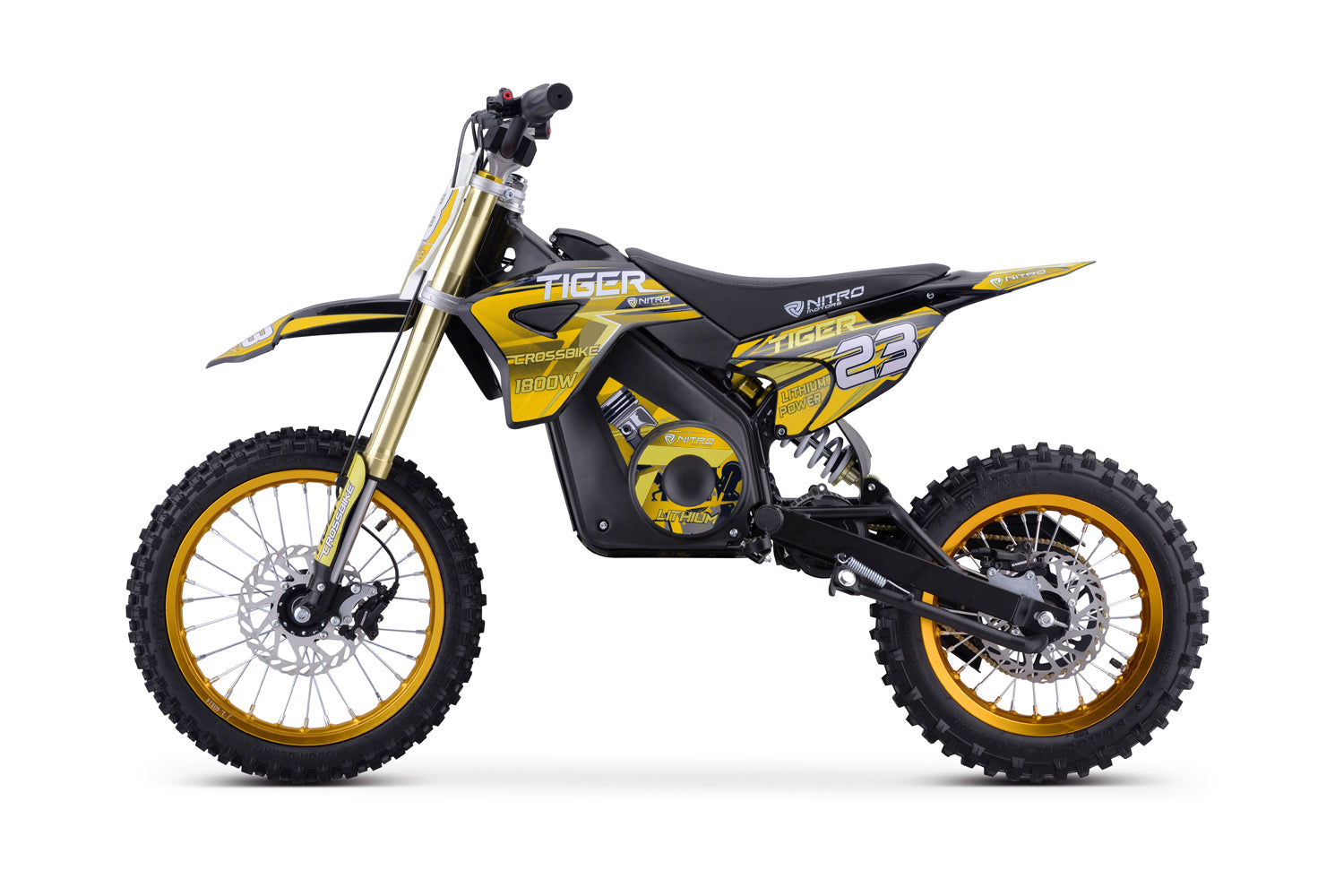 Dirt Bike électrique Nitro tout-terrain 1800W 48V Tiger Lithium 13Ah 14/12 Jaune