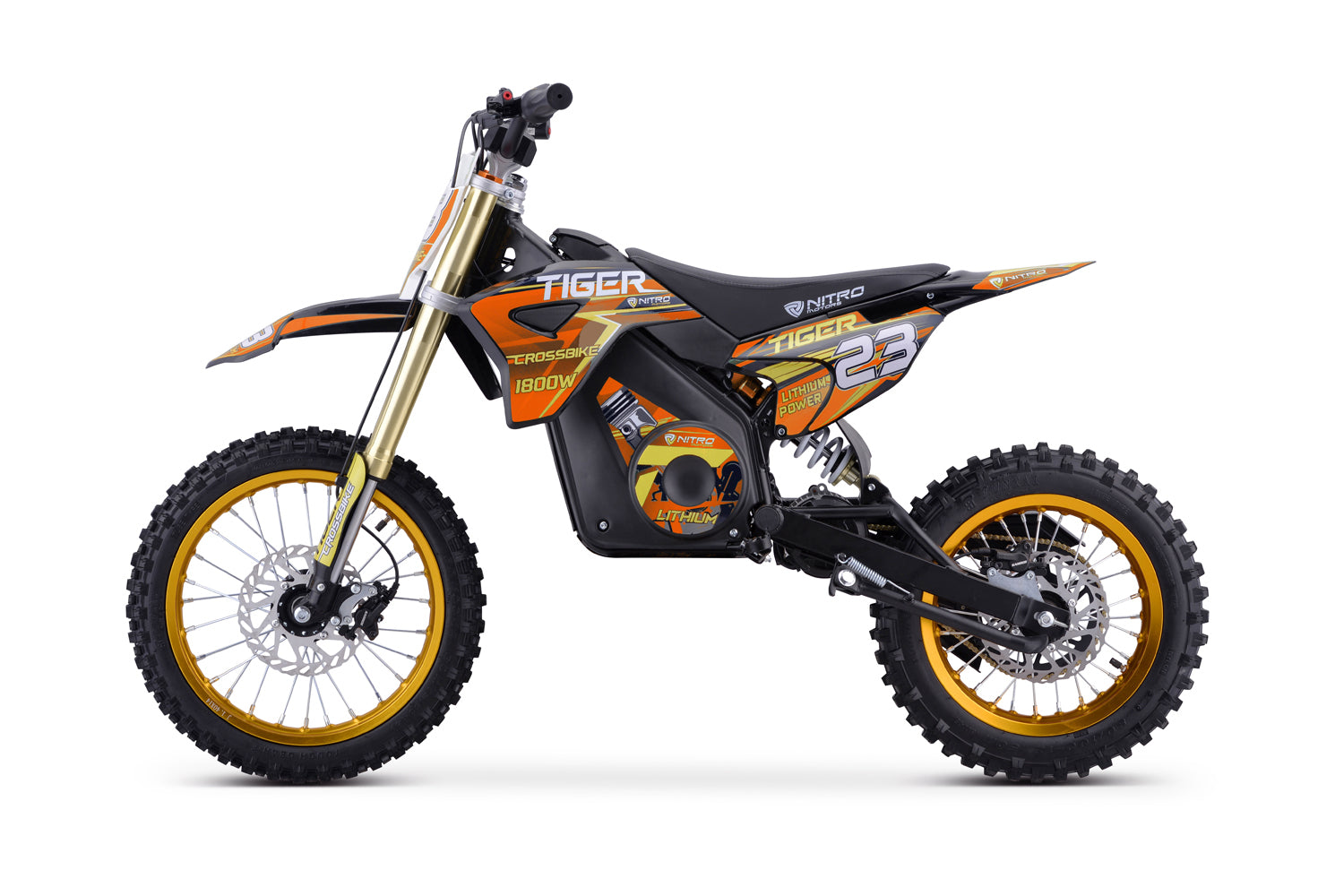 Dirt Bike électrique Nitro tout-terrain 1800W 48V Tiger Lithium 13Ah 14/12 sans balais Orange