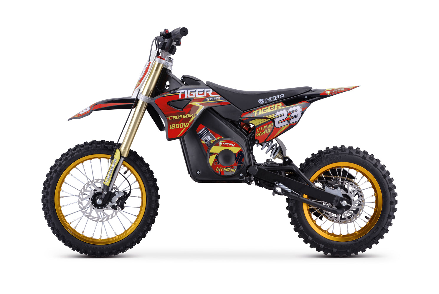 Dirt Bike électrique Nitro tout-terrain 1800W 48V Tiger Lithium 13Ah 14/12 Rouge