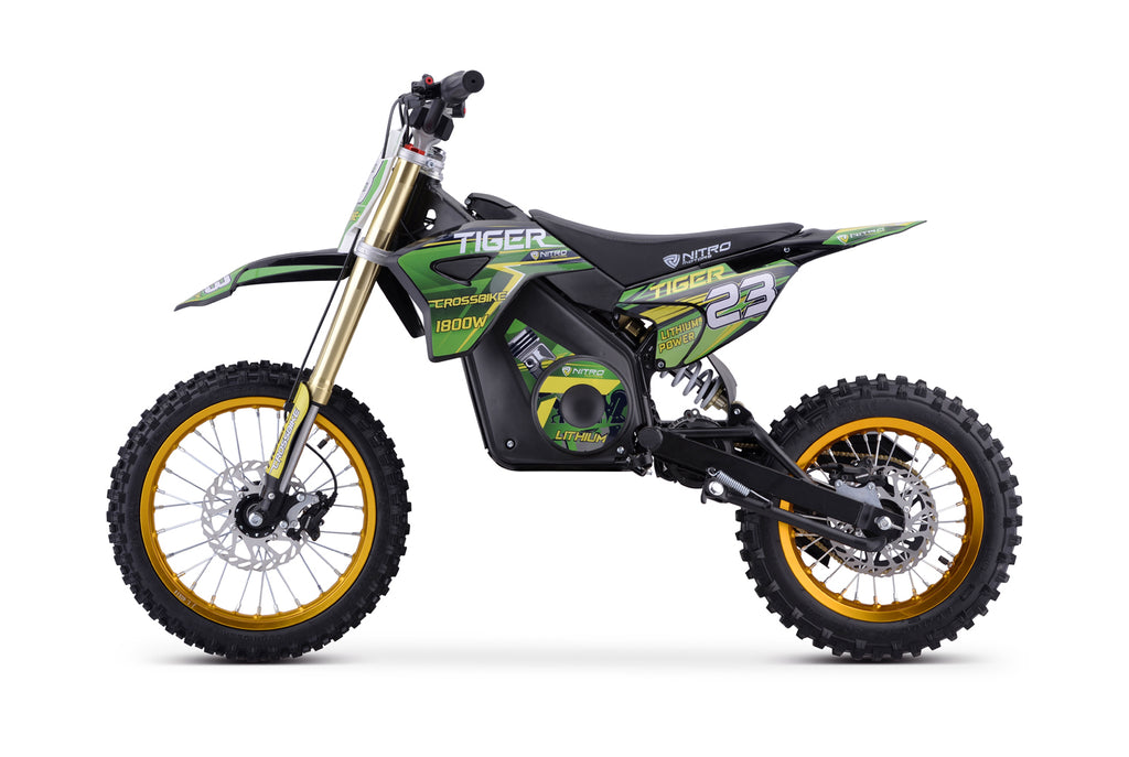 Dirt Bike électrique Nitro tout-terrain 1800W 48V Tiger Lithium 13Ah 14/12 Vert