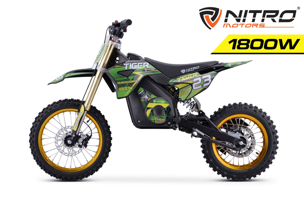 Dirt Bike électrique Nitro tout-terrain 1800W 48V Tiger Lithium 13Ah 14/12 Vert