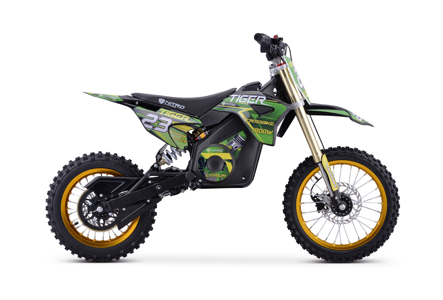 Dirt Bike électrique Nitro tout-terrain 1800W 48V Tiger Lithium 13Ah 14/12 Vert