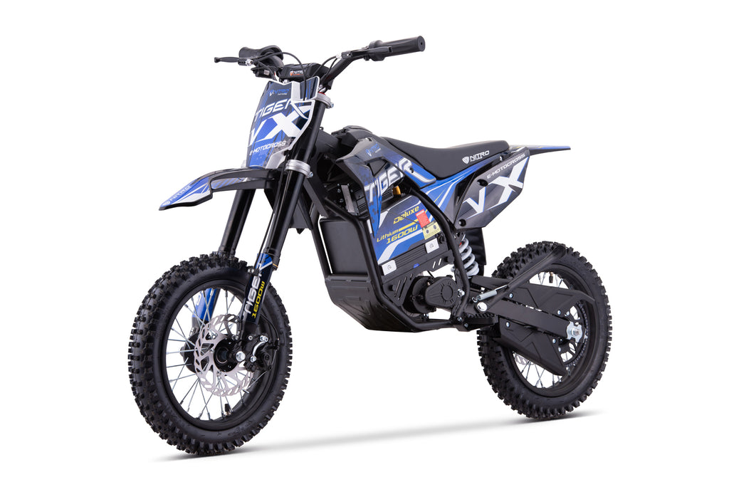 Dirt Bike Cross Enfant Nitro 1600W 48V Lithium Eco Tiger VX DLX 12 Bleu