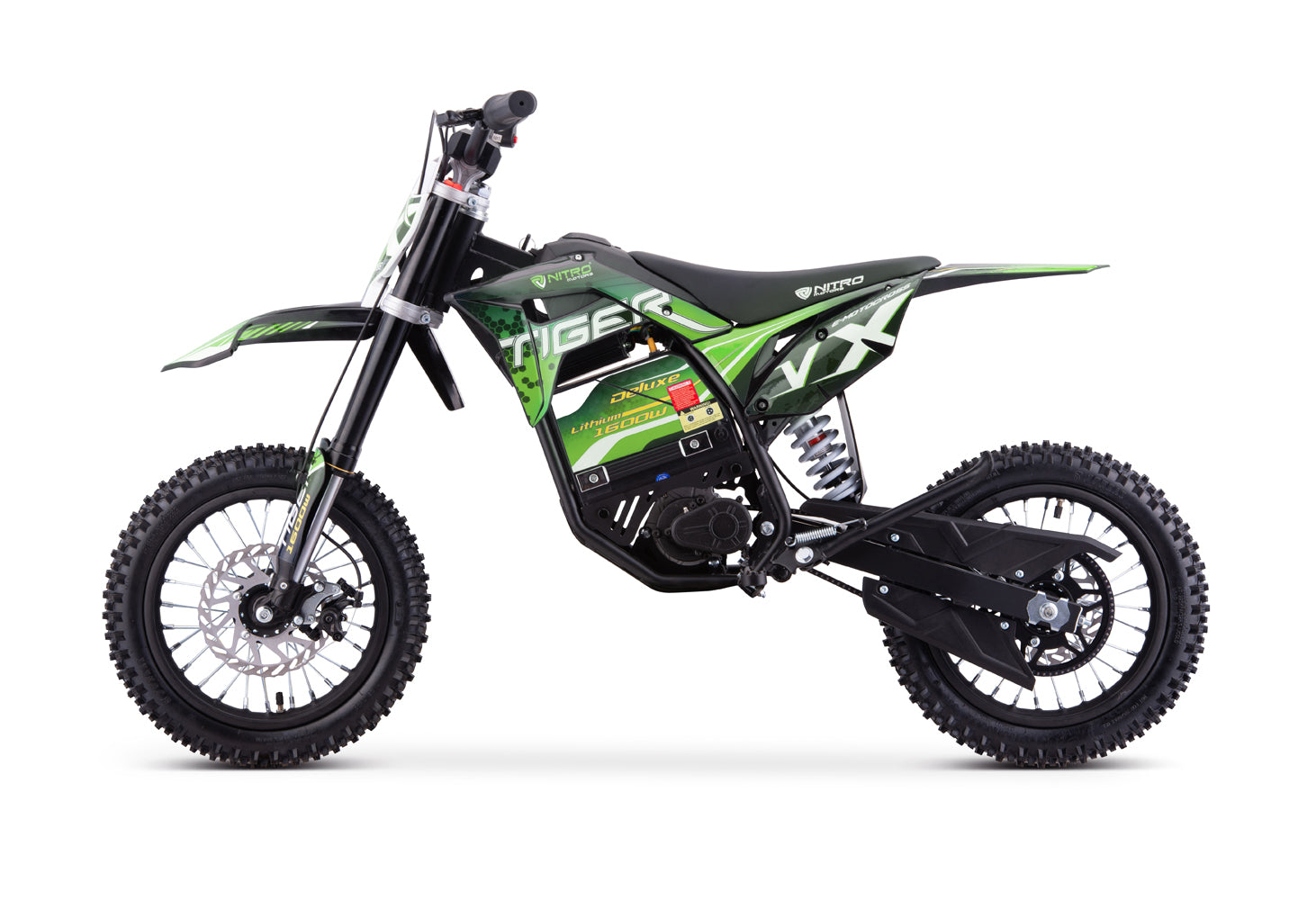 Dirt Bike Cross Enfant Nitro 1600W 48V Lithium Eco Tiger VX DLX 12 Vert