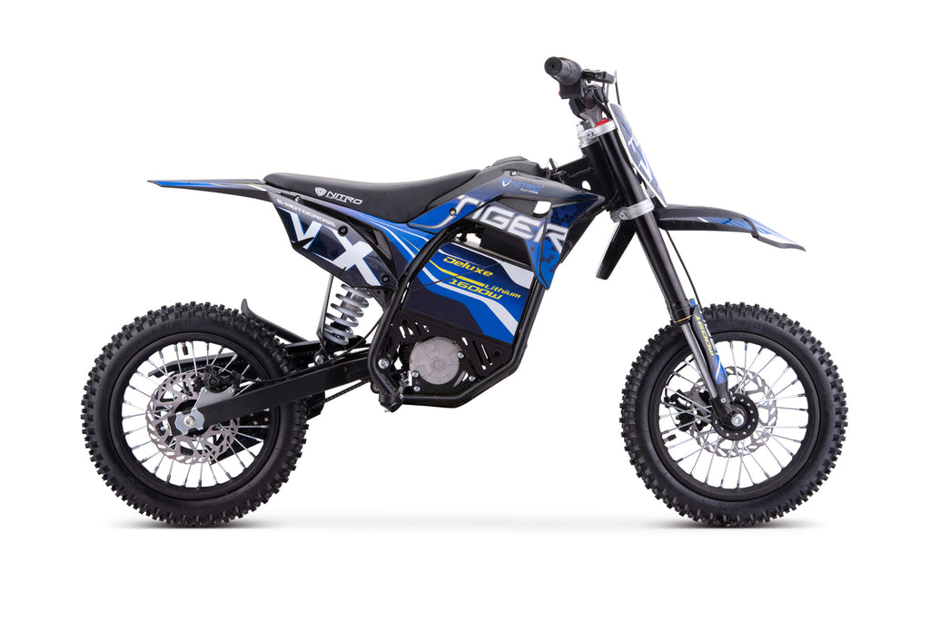 Dirt Bike Cross Enfant Nitro 1600W 48V Lithium Eco Tiger VX DLX 12 Bleu